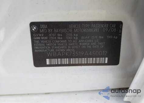 2009 BMW 328I xDrive from USA, damaged, VIN WBAPK73519A450012